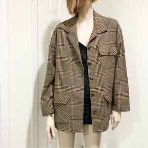 Vintage For Pete’s Sake Brown/Tan Houndstooth Oversized Blazer Jacket Size L